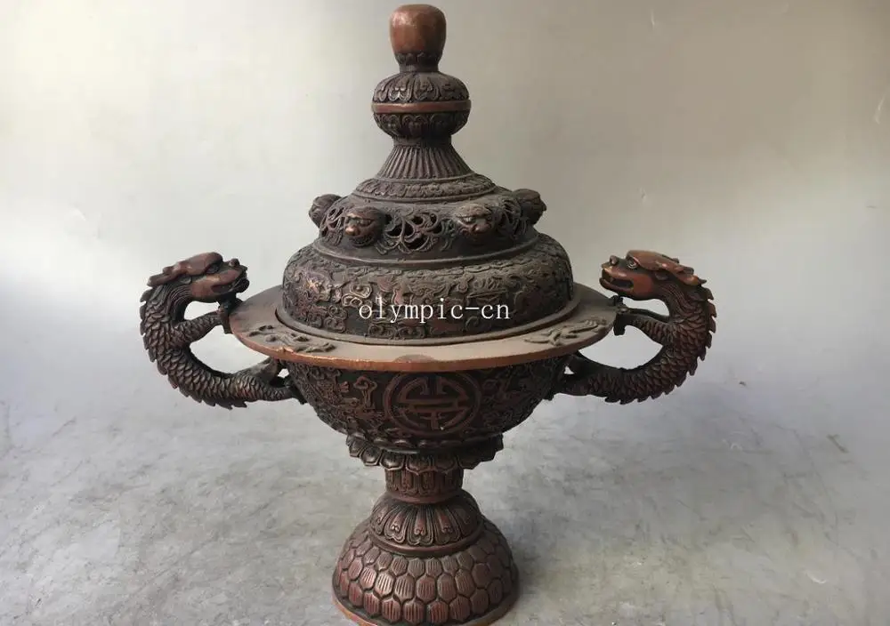 11'' red copper carvings tibet buddhism auspicious animal dragon foo dogs censer
11'' red copper carvings tibet buddhism auspicious animal dragon foo dogs censer