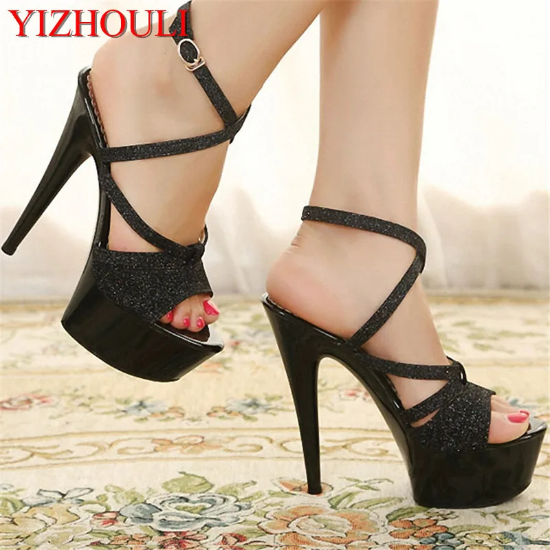 

15cm Women Fashion Platform Sandals Sexy Clubbing Exotic Dancer Shoes 6 Inch Strappy Crystal Shoes Made In China