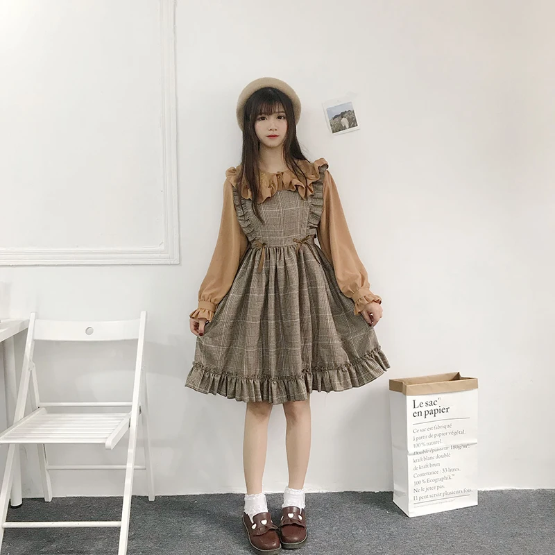 Autumn Spring Women Vintage Dress Japanese Style Sleeveless Plaid Dress Harajuku College Students Cute Kawaii Lolita Dress
Autumn Spring Women Vintage Dress Japanese Style Sleeveless Plaid Dress Harajuku College Students Cute Kawaii Lolita Dress