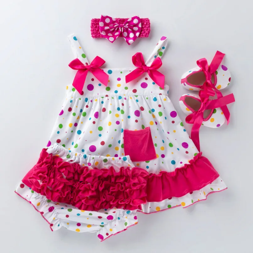 

High Quality Baby Clothing Set Cute Polka Dot Tutu Dress Floral bloomers Ruffled Underwear Bows Shoes Headband Gir Newborn Gift