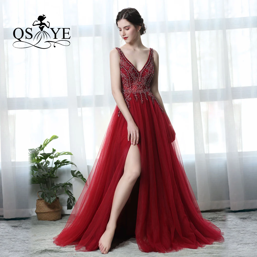 QSYYE 2019 Summer New Wine Red Cheap Prom Evening Dress Heavy Beading Sexy V-neck High Slit Crystal Party Gowns
QSYYE 2019 Summer New Wine Red Cheap Prom Evening Dress Heavy Beading Sexy V-neck High Slit Crystal Party Gowns