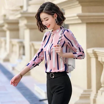 Pink Stripe Long Sleeve Chiffon Shirt Women 2019 Spring Fashion Elegant Womens Clothing Beading Blouse With Bow Casual Tops
Pink Stripe Long Sleeve Chiffon Shirt Women 2019 Spring Fashion Elegant Womens Clothing Beading Blouse With Bow Casual Tops