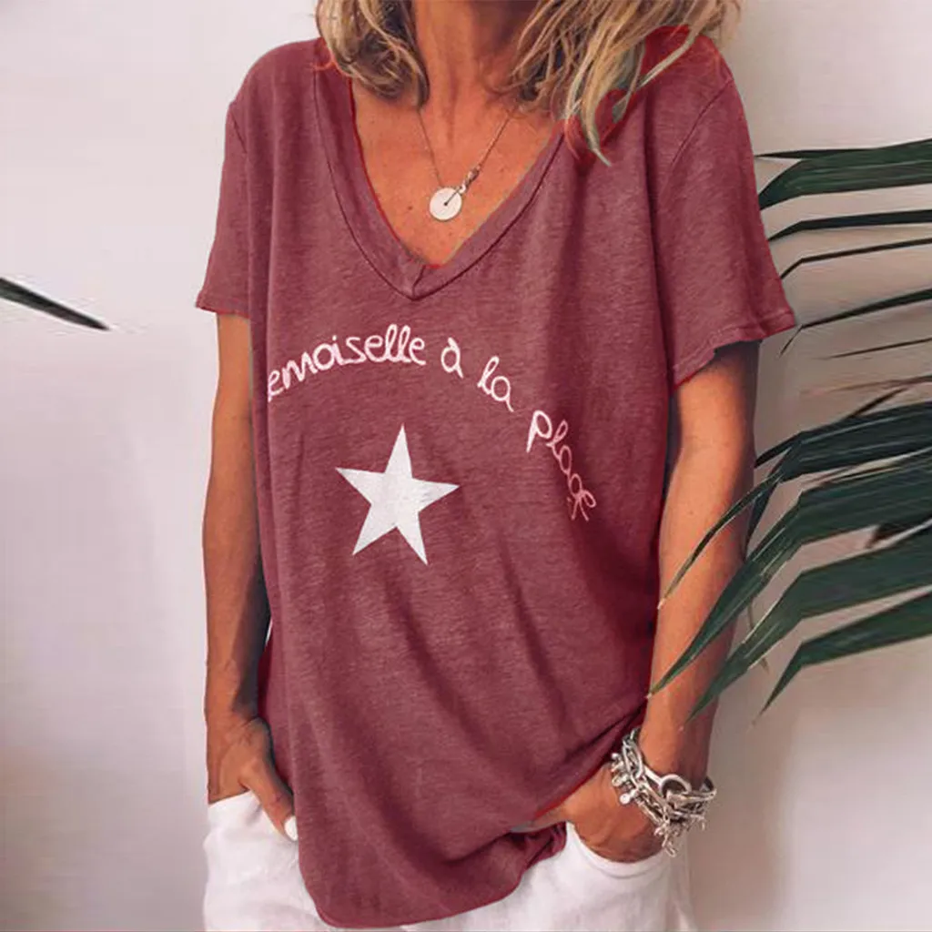 Women Tops Summer Star Ptint Women Fashion Casual Short Sleeve V-neck Letter Print Tops Plus Size Tops T Shirt Minimalist blusas
Women Tops Summer Star Ptint Women Fashion Casual Short Sleeve V-neck Letter Print Tops Plus Size Tops T Shirt Minimalist blusas