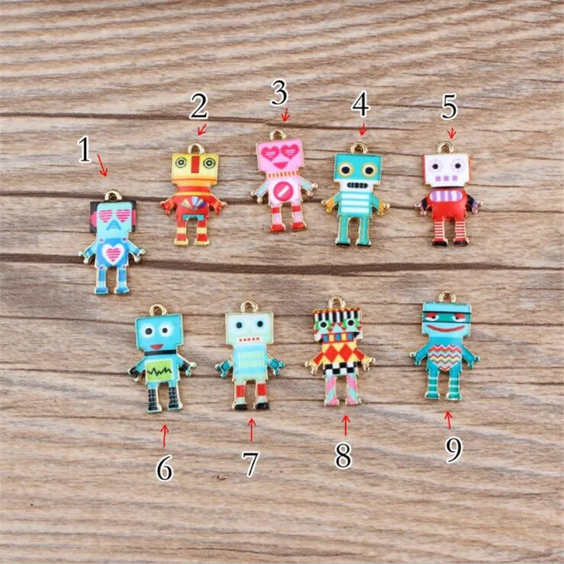 Mini order 10pcs 14*22MM Colorful Kawaii Robot Pendant Charms Gold Tone Plated Oil Drop DIY Jewelry Ornament Accessory | Украшения и