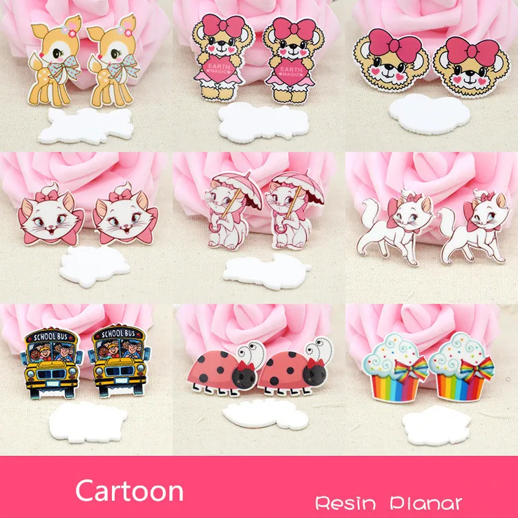 

10Pcs/lot Cute Cartoon Flatback Resin Cabochon Planar Bear Cat Flatback Cabochons DIY Hairbow Accessories Embellishments Craft