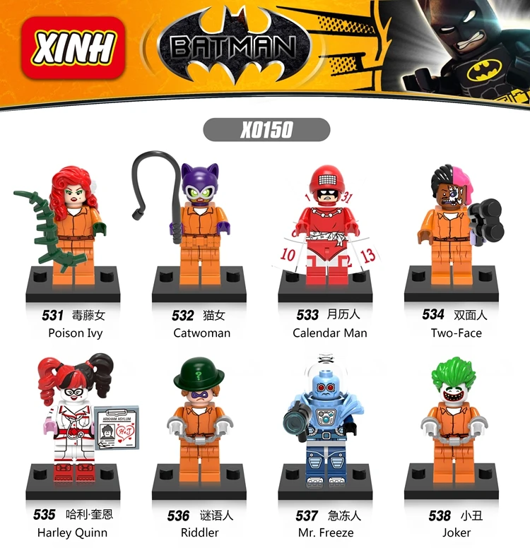 8pcs Joker Poison Ivy Catwoman Calender Man Two-Face Harley Quinn Riddler Freeze Figure Block Compatible With Lego Movie
8pcs Joker Poison Ivy Catwoman Calender Man Two-Face Harley Quinn Riddler Freeze Figure Block Compatible With Lego Movie