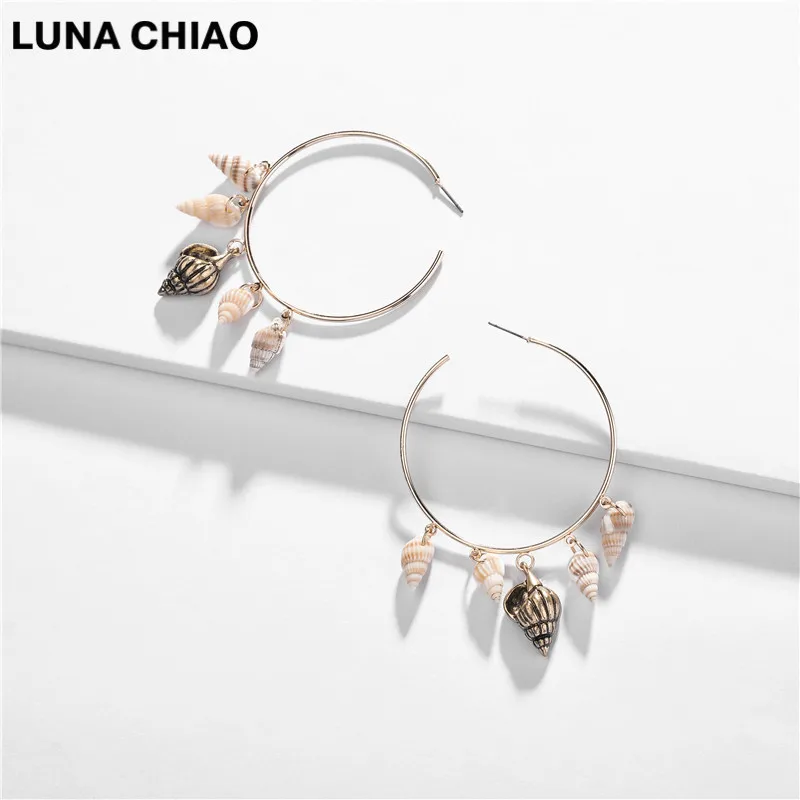 LUNA CHIAO Fashion Jewelry for Summer Vocation Shell Pearl Conch Big Hoop Earrings with charms