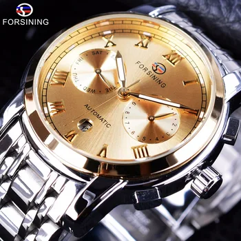 Forsining Waterproof Stainless Steel Golden Luxury Design Calendar Mens Mechanical Watches Top Brand Luxury Automatic Clock
Forsining Waterproof Stainless Steel Golden Luxury Design Calendar Mens Mechanical Watches Top Brand Luxury Automatic Clock