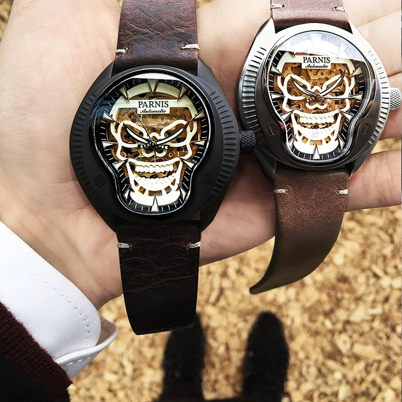 PARNIS 43mm Mechanical Men's Watches Skull Skeleton Luminous Dial Sapphire Crystal Automatic Men Watch squelette montres Clock
PARNIS 43mm Mechanical Men's Watches Skull Skeleton Luminous Dial Sapphire Crystal Automatic Men Watch squelette montres Clock