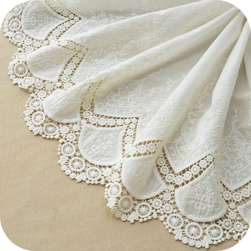 100% Combed Cotton lace fabric Double borders/scalloped high quality Handmade hollow flower Appliqed dairy white 130cm-QX
100% Combed Cotton lace fabric Double borders/scalloped high quality Handmade hollow flower Appliqed dairy white 130cm-QX