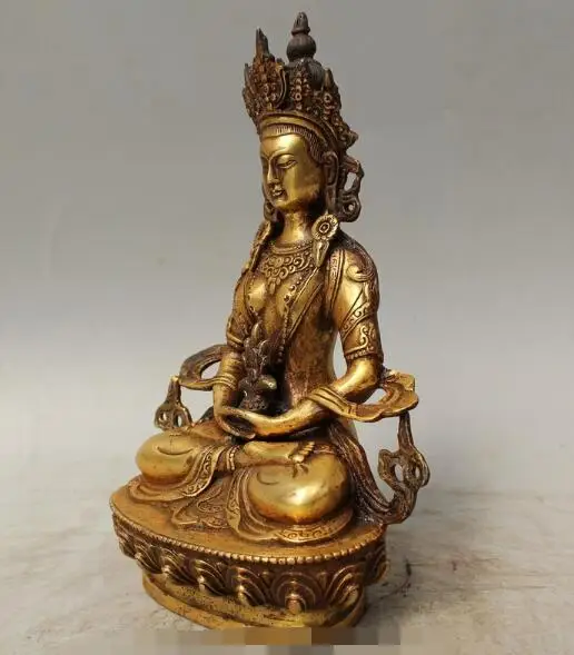 S02548 8" Tibet Buddhism Bronze Gilt Seat Amitayus longevity God Goddess Buddha Statue
S02548 8" Tibet Buddhism Bronze Gilt Seat Amitayus longevity God Goddess Buddha Statue