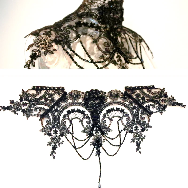 Black Victorian Handmade Beading Gothic Neck Corset Adjustable Halloween Costumes 2018 (7)