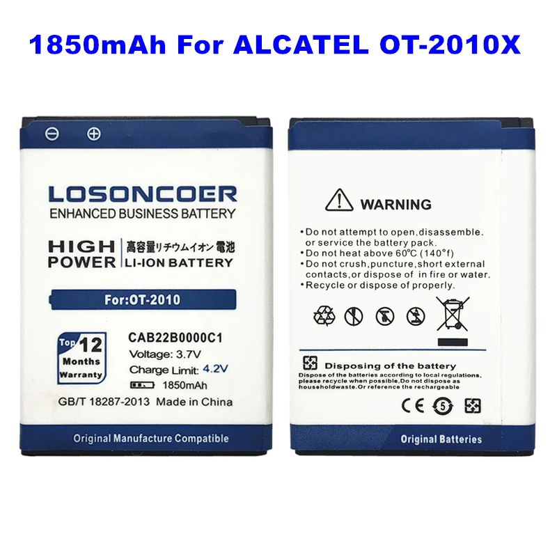 LOSONCOER 1850mAh CAB22B0000C1 Battery For ALCATEL OT-2010X OT-665X OT-356 OT-2010D OT-2010 Battery+Quick Arrive
LOSONCOER 1850mAh CAB22B0000C1 Battery For ALCATEL OT-2010X OT-665X OT-356 OT-2010D OT-2010 Battery+Quick Arrive