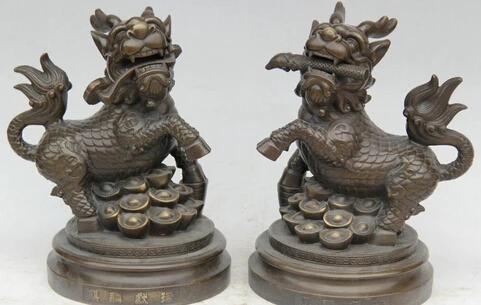 JP S0524 11" Chinese Bronze Folk Ru Yi Wealth Kylin Chi-lin Qilin Statue sculpture Pair B0403
JP S0524 11" Chinese Bronze Folk Ru Yi Wealth Kylin Chi-lin Qilin Statue sculpture Pair B0403