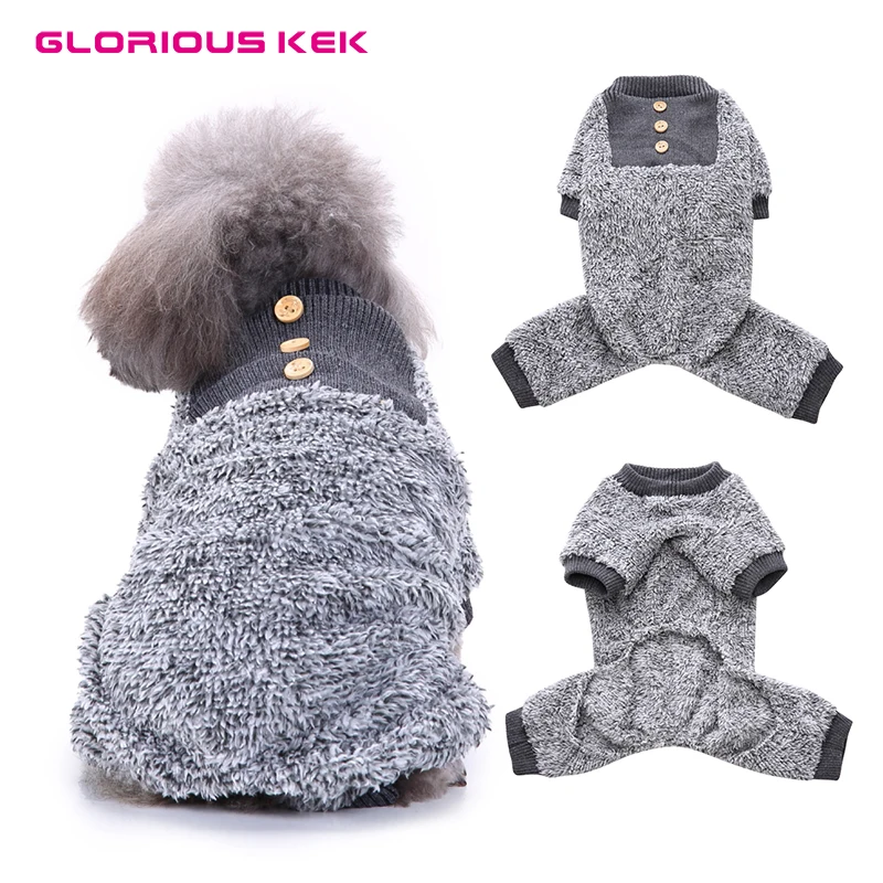 

GLORIOUS KEK Pet Dog Jumpsuit Winter Warm Fleece Dog Clothes with Feet Grey Dog Coat for Small Dogs Chihuahua Frech Bulldog S-XL