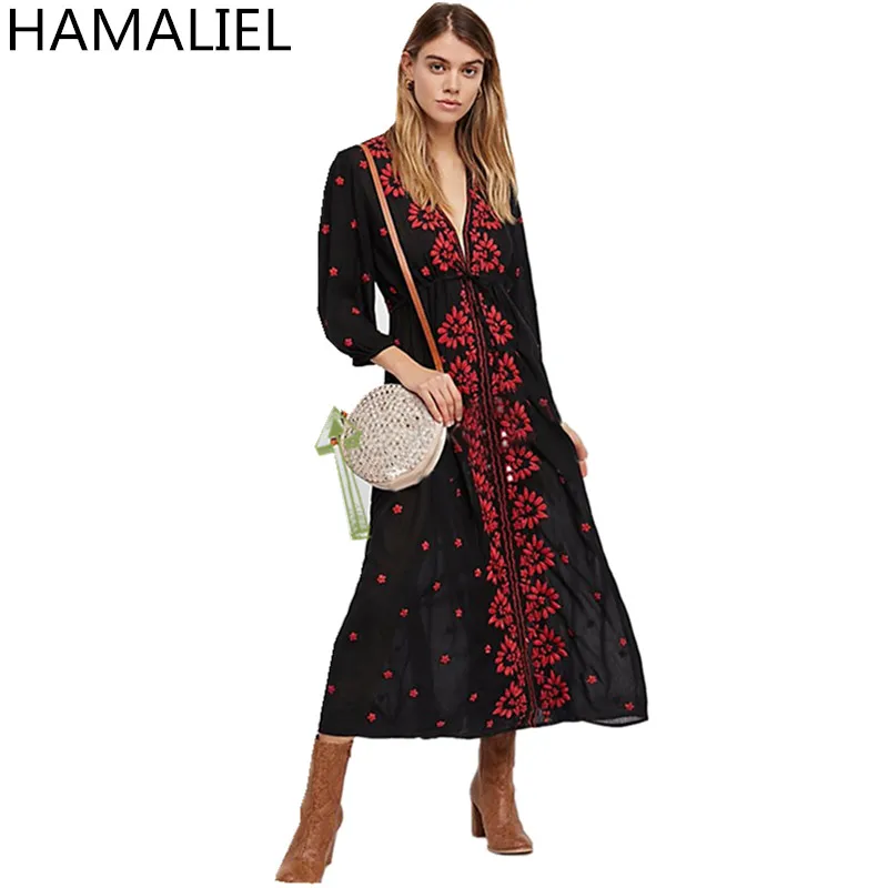 HAMALIEL New Boho Holiday Long Dress 2018 Spring Women Embroidery Floral Cotton Stretchy Sexy Deep V Neck Maxi Beach Dress
HAMALIEL New Boho Holiday Long Dress 2018 Spring Women Embroidery Floral Cotton Stretchy Sexy Deep V Neck Maxi Beach Dress