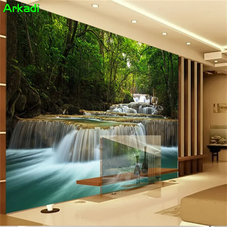 

Woods Waterfall landscape scenery sofa TV background wall living room wallpaper decoration photo mural custom any size