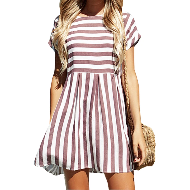 New Striped Women Summer Dress Plus Size Short Sleeve Loose O Neck Casual Dresses Robe Femme Pockets A-line Beach Sundress | Женская