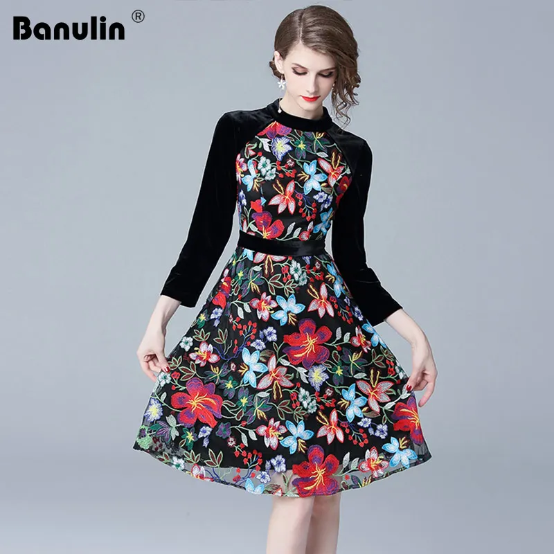 Banulin Vestidos New 2018 Runway Winter Women Party Dress Vintage Wrist Sleeve Velvet Patchwork Mesh Floral Embroidery Dress
Banulin Vestidos New 2018 Runway Winter Women Party Dress Vintage Wrist Sleeve Velvet Patchwork Mesh Floral Embroidery Dress