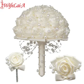 (Wrist flower and boutonniere) Ivory Pearls Satin Bouquet Cream Pearl Beaded Holding Flowers Silk Wedding Bridal Bouquet Set
(Wrist flower and boutonniere) Ivory Pearls Satin Bouquet Cream Pearl Beaded Holding Flowers Silk Wedding Bridal Bouquet Set