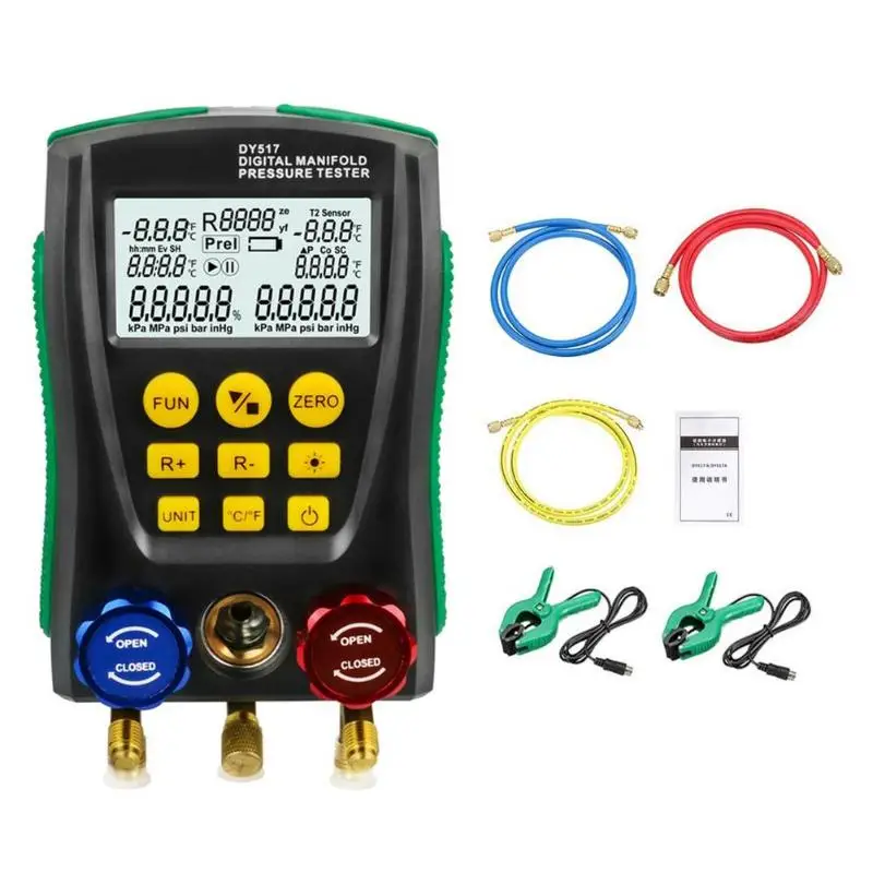 DY517 / DY517A Manifold Gauge Pressure Gauge Refrigeration Digital Vacuum Pressure Manifold Temperature Tester Valve Tool Kit 
DY517 / DY517A Manifold Gauge Pressure Gauge Refrigeration Digital Vacuum Pressure Manifold Temperature Tester Valve Tool Kit