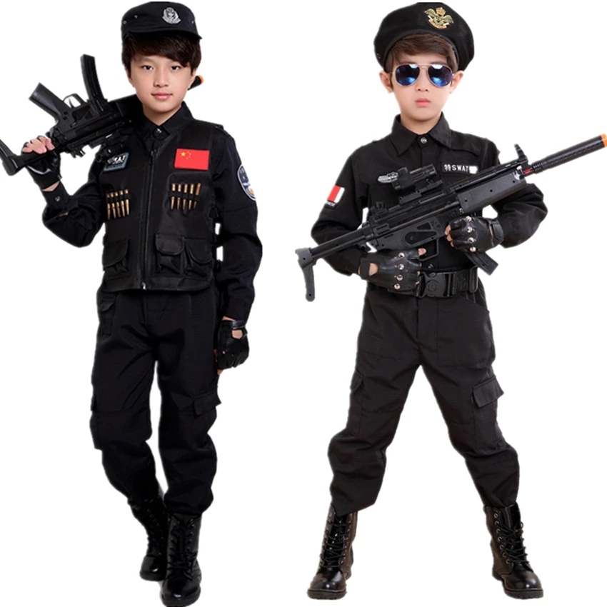 

110-170cm Special Force Cosplay Costumes Policeman Purim Game Uniforms for Kids Boy Girl Training Army Suit Clothing Set