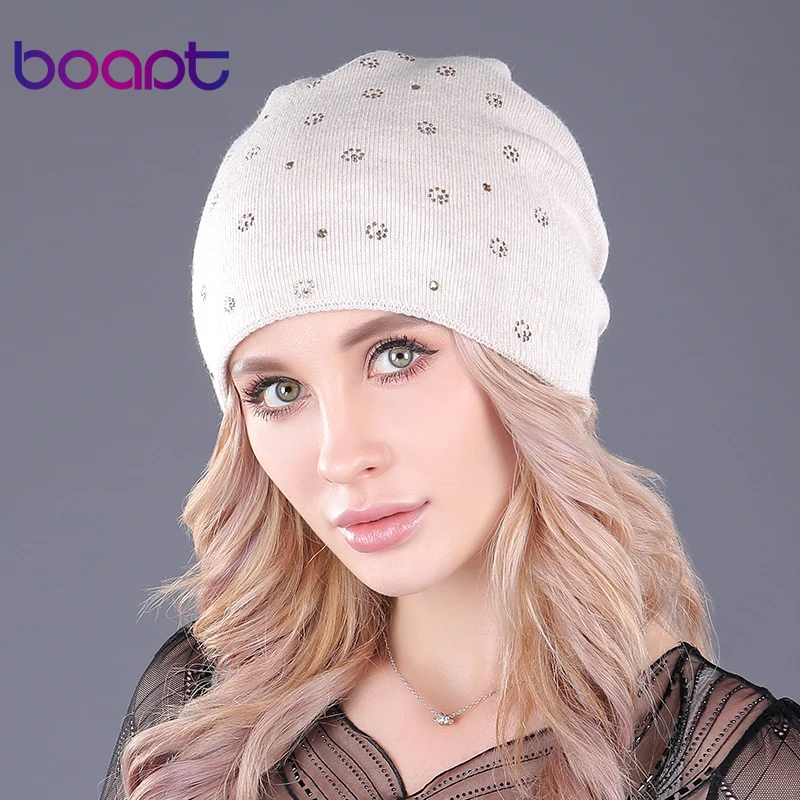

[boapt] double-deck cashmere folds knitting hats for girls caps women's hat warm winter beanie thick female skullies beanies cap