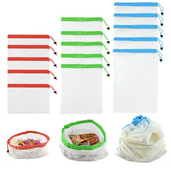 15Pcs/Set White Premium Polyester Mesh Snacks Kitchen Fruit & Vegetable Storage Bags Reusable Produce With 3 Color Rope Mesh Bag
15Pcs/Set White Premium Polyester Mesh Snacks Kitchen Fruit & Vegetable Storage Bags Reusable Produce With 3 Color Rope Mesh Bag