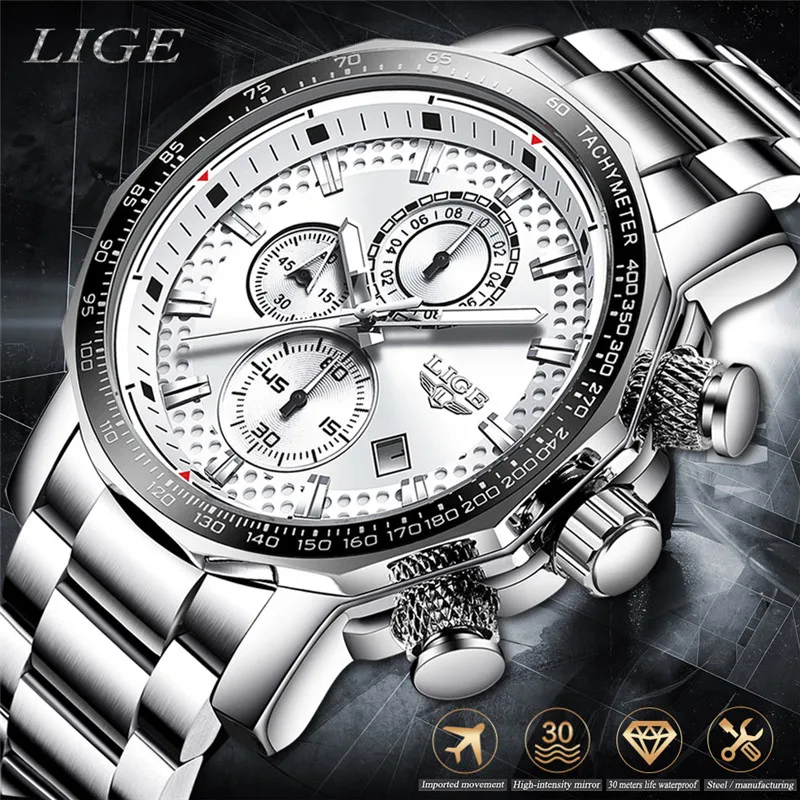 LIGE Fashion Brand Men Watch Chronograph Full Steel Business Quartz Clock Military Sport Waterproof Watch Man Relogio Masculino
LIGE Fashion Brand Men Watch Chronograph Full Steel Business Quartz Clock Military Sport Waterproof Watch Man Relogio Masculino