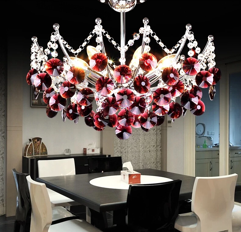 Modern Re Crystal Chandelier Light K9 Transpa Black Modern Re Crystal Chandelier Light K9 Transpa Black Purple Red 40cm Lighting E14 Led Bulbs Lamp Dining Room In Pendant Lights From