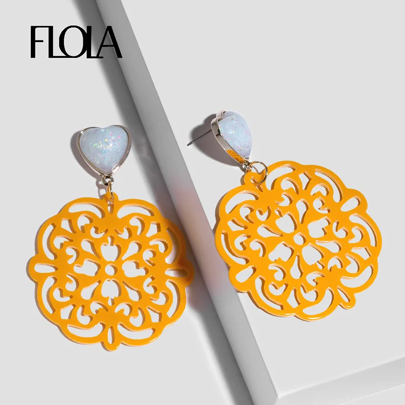 FLOLA желтый большой акриловые серьги для Для женщин aretes себе падение с подвеской