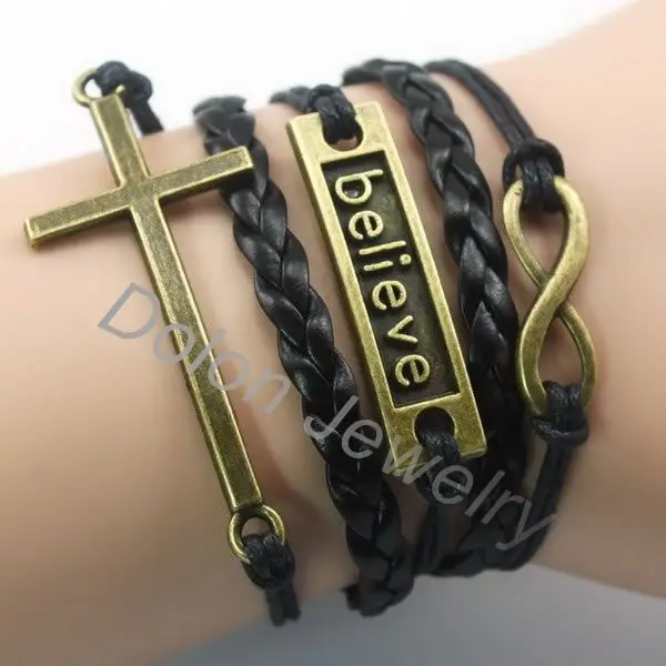 Antique Bronze Plated Personality Cross Bracelet Combined Friendship Word believe and Infinity Charm Handmade Jewelry
Antique Bronze Plated Personality Cross Bracelet Combined Friendship Word believe and Infinity Charm Handmade Jewelry