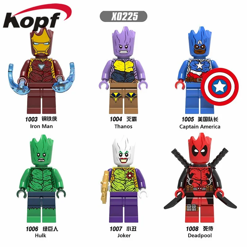 XH 1003 1004 1005 1006 1007 1008 Single Sale Super Heroes Iron Man Thanos Captain America Hulk Joker Deadpool Building Blocks Action Figures Toys Children X0225