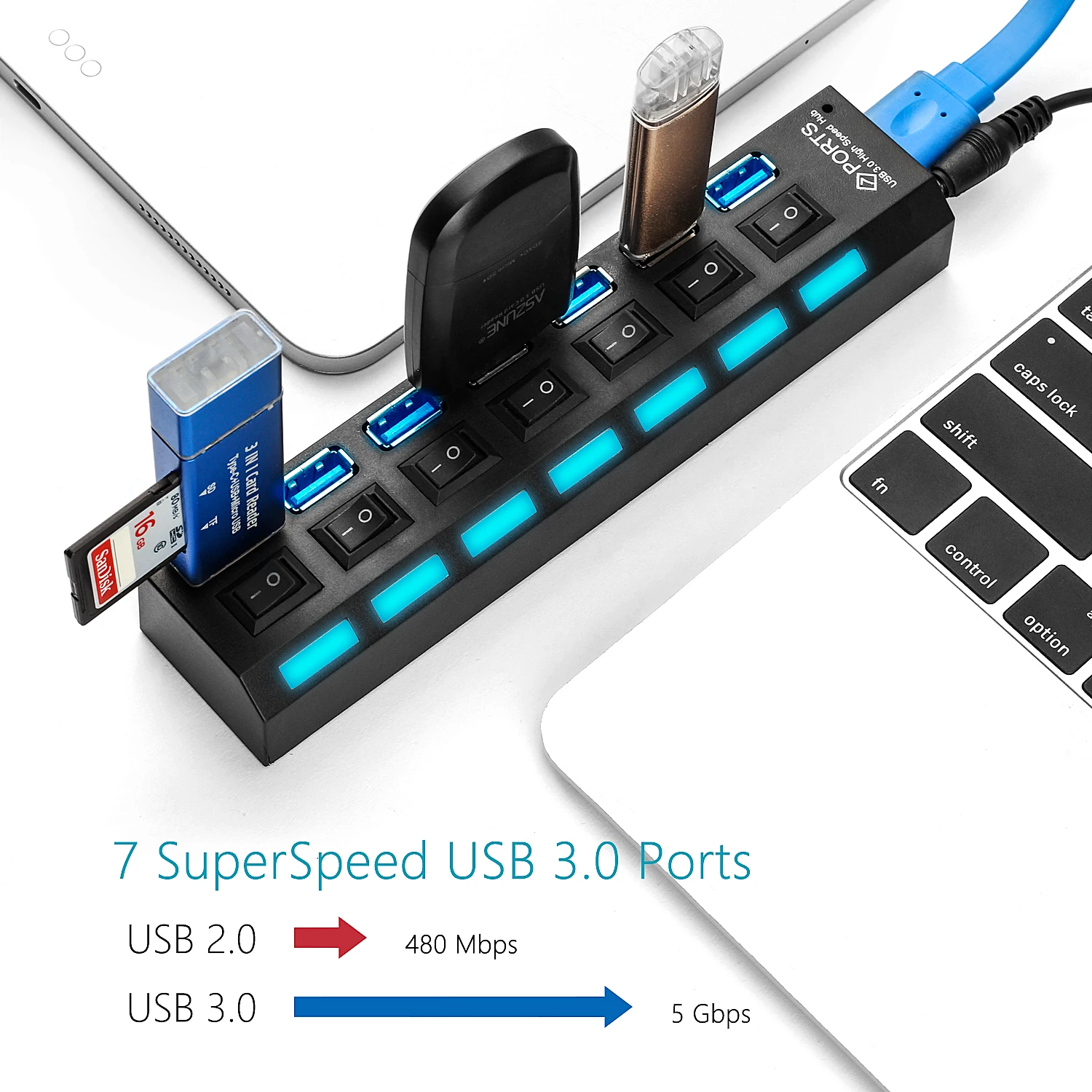 Высокоскоростной usb хаб 3 0 с 4 7 портами концентратор USB адаптером питания для