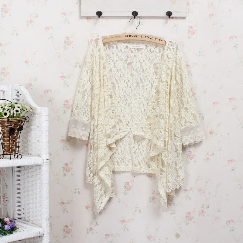 

haut femme lace mori girl hippie boho embroidery bayan giyim crochet blusa floral quimono kimono cardigan linen lolita white top