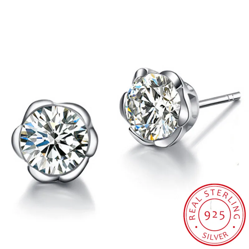 

925 Sterling Silver Zircon Snowflake Flower Stud Earrings For Women brincos Gift Boucle d'oreille oorbellen S-E07