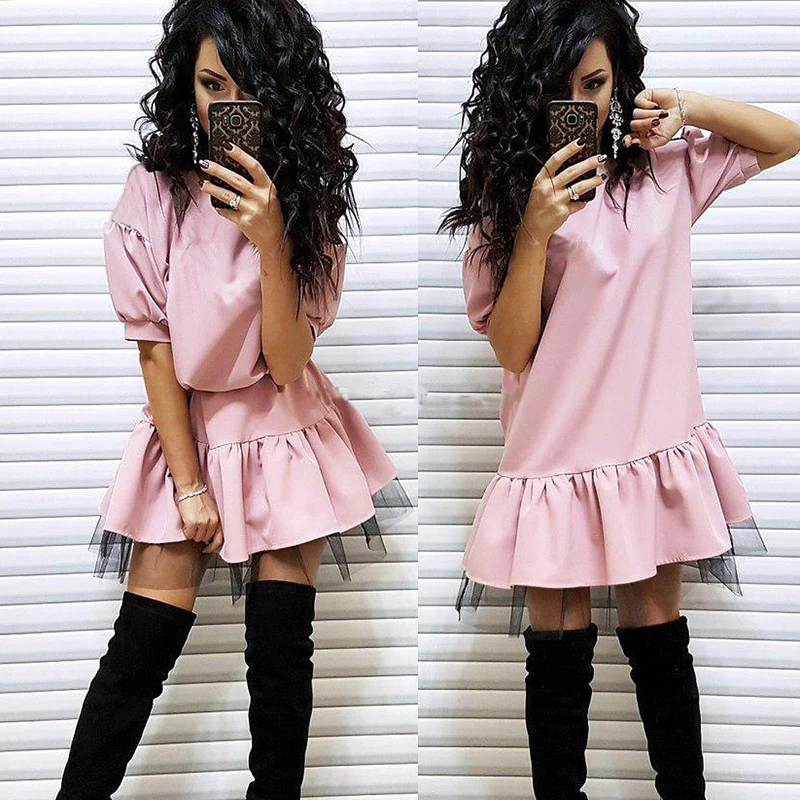 Women Casual Lace Patchwork Straight Dress Ladies Short Sleeve O Neck Office Lady Dress 2019 Summer Women Elegant Mini Dress
Women Casual Lace Patchwork Straight Dress Ladies Short Sleeve O Neck Office Lady Dress 2019 Summer Women Elegant Mini Dress