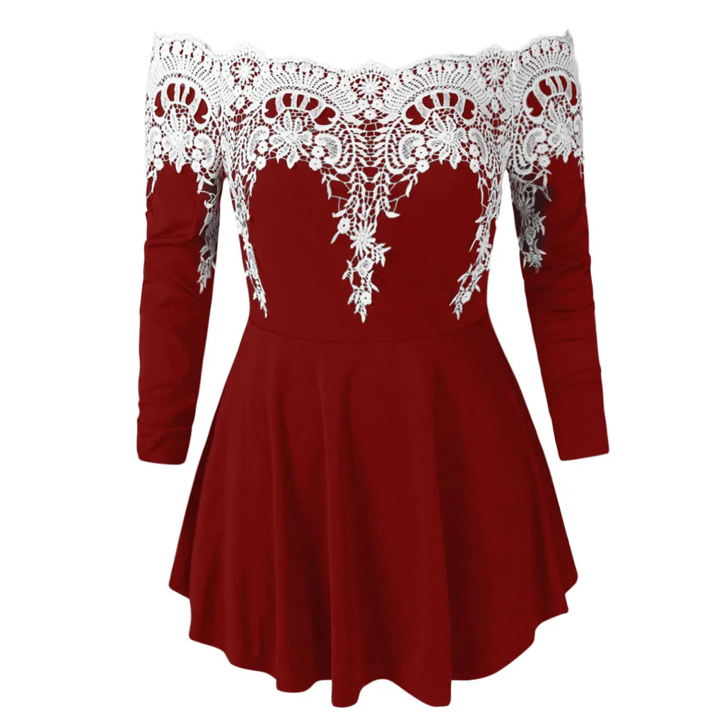 autumn women off shoulder Casual Lace Plus Size dress 2019 sexy work vintage dress elegant dress Fashion Applique shirt Tops
autumn women off shoulder Casual Lace Plus Size dress 2019 sexy work vintage dress elegant dress Fashion Applique shirt Tops