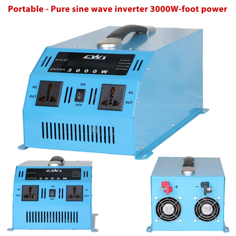 3000W Car Inverter Pure Sine Wave DC 12V/24v to AC 110v/220v Multi Protection Charger Veicular Voltage Converter With Handle
3000W Car Inverter Pure Sine Wave DC 12V/24v to AC 110v/220v Multi Protection Charger Veicular Voltage Converter With Handle