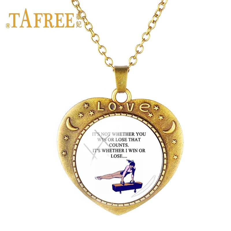 TAFREE gymnastics girl Antique Bronze Plated Pendant Necklace Art picture gymnastique fille Chocker For Women Jewelry GY071 | Украшения и