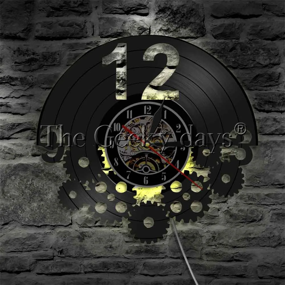 Steampunk Gears And Large Number Vinyl Record Wall Clock LED Night Light Cycling Cogwheels Atmosphere Lamp
Steampunk Gears And Large Number Vinyl Record Wall Clock LED Night Light Cycling Cogwheels Atmosphere Lamp
