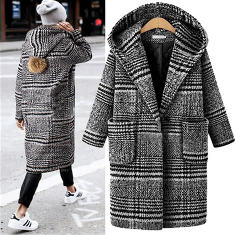 Autumn and winter new women's Europe and America large size loose long section hooded tartan coat coat fashion women's clothing
Autumn and winter new women's Europe and America large size loose long section hooded tartan coat coat fashion women's clothing