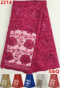 High quality 5yards african french lace with net lace african tull lace fabric with sequins for nigerian wedding dress 2214
High quality 5yards african french lace with net lace african tull lace fabric with sequins for nigerian wedding dress 2214