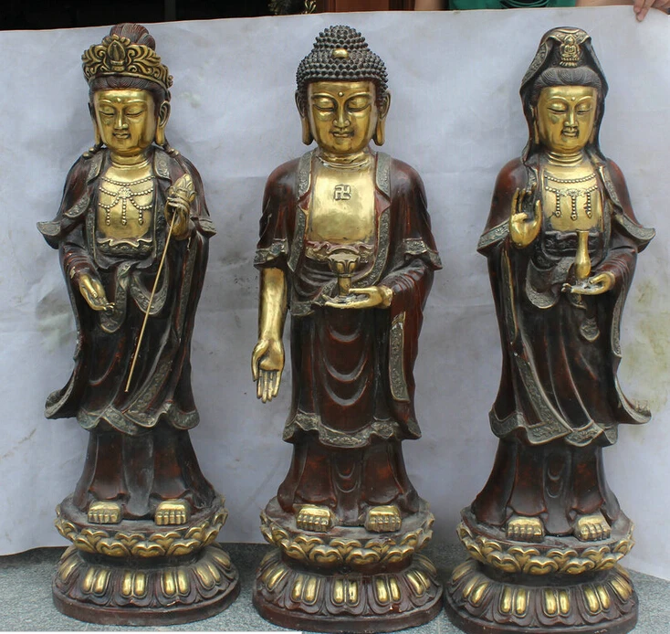JP S62 40" Tibet Bronze Gold Shakyamuni Amitabha Buddha Kwan-yin Guan Yin Statue Set
JP S62 40" Tibet Bronze Gold Shakyamuni Amitabha Buddha Kwan-yin Guan Yin Statue Set