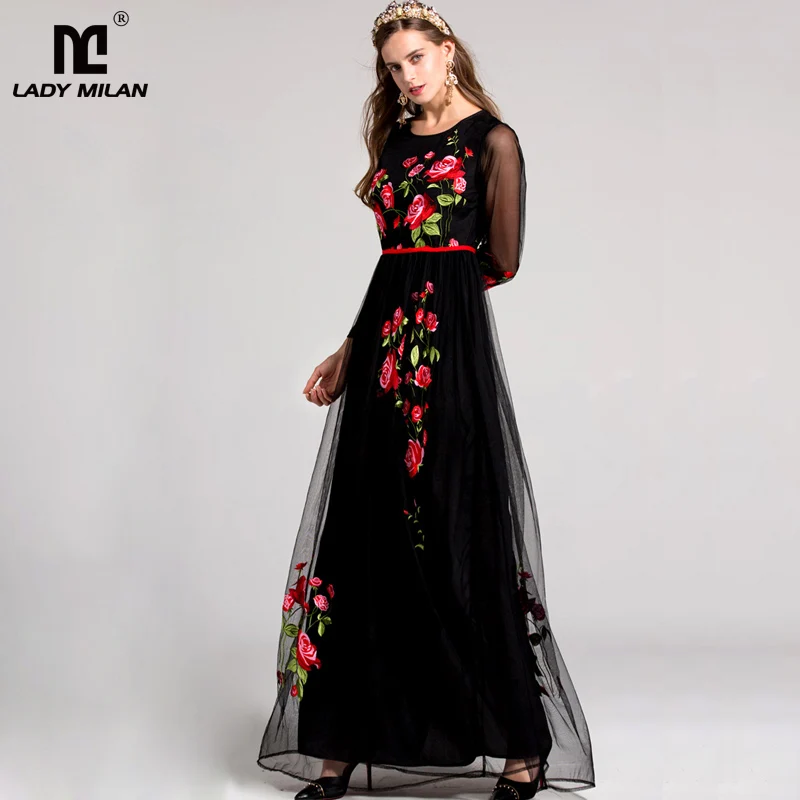 New Arrival 2019 Spring Women's O Neck Long Sleeves Embroidery Floral Elegant Prom Maxi Runway Dresses in 2 Colors
New Arrival 2019 Spring Women's O Neck Long Sleeves Embroidery Floral Elegant Prom Maxi Runway Dresses in 2 Colors
