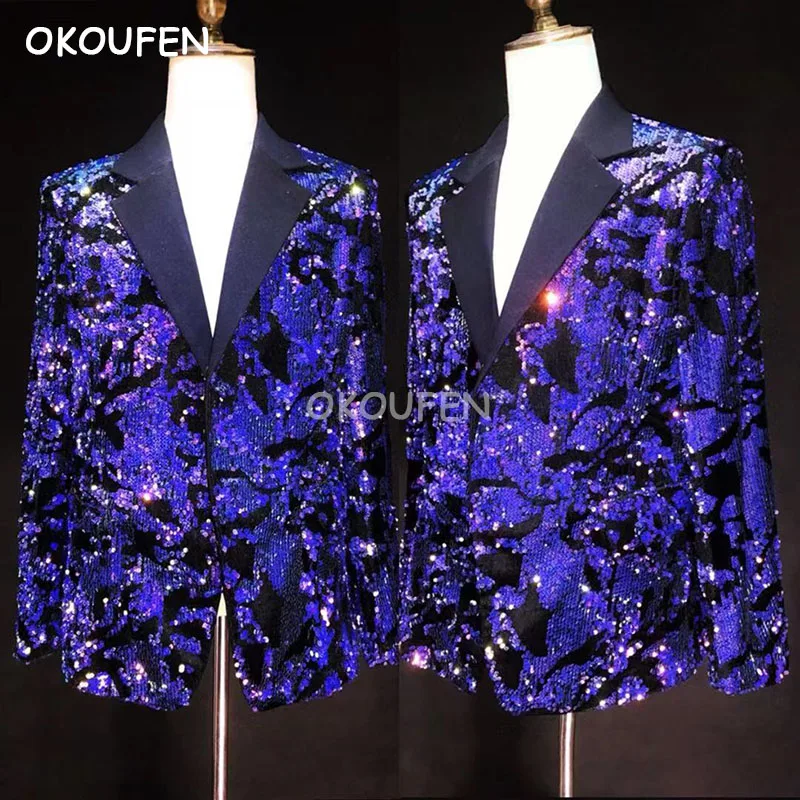 Suit jacket clothing nightclub male singer dj metallic color fashion blue purple performance clothing party show dancer dress
Suit jacket clothing nightclub male singer dj metallic color fashion blue purple performance clothing party show dancer dress