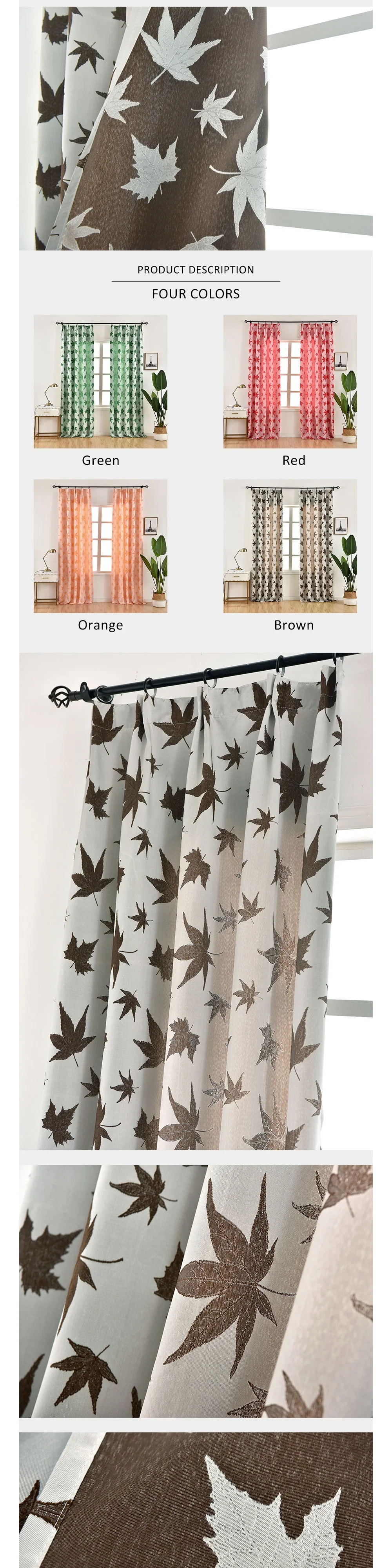 Smt605LOZUJOJU Maple Jacquard New Design Drapes Curtain Semi Shade for Bedroom Windows Modern Style Fabric Green Living Room Elegant (1)