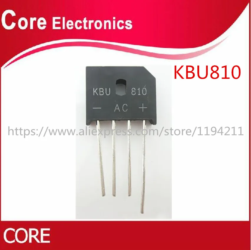 100 шт./лот KBU810 KBU-810 8A 1000V диодный мост выпрямитель Новый | Электронные компоненты и