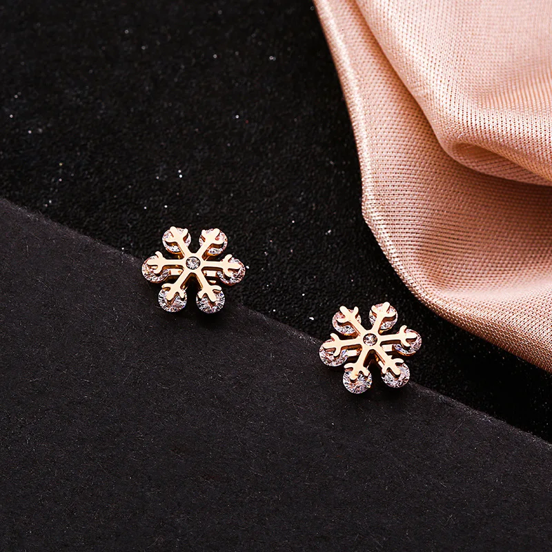 Elegant Stainless Steel Snowflake Stud Earring Cubic Zircon CZ Rose Gold Color Korean Accesorios Mujer Ear Studs Party Jewellery
Elegant Stainless Steel Snowflake Stud Earring Cubic Zircon CZ Rose Gold Color Korean Accesorios Mujer Ear Studs Party Jewellery