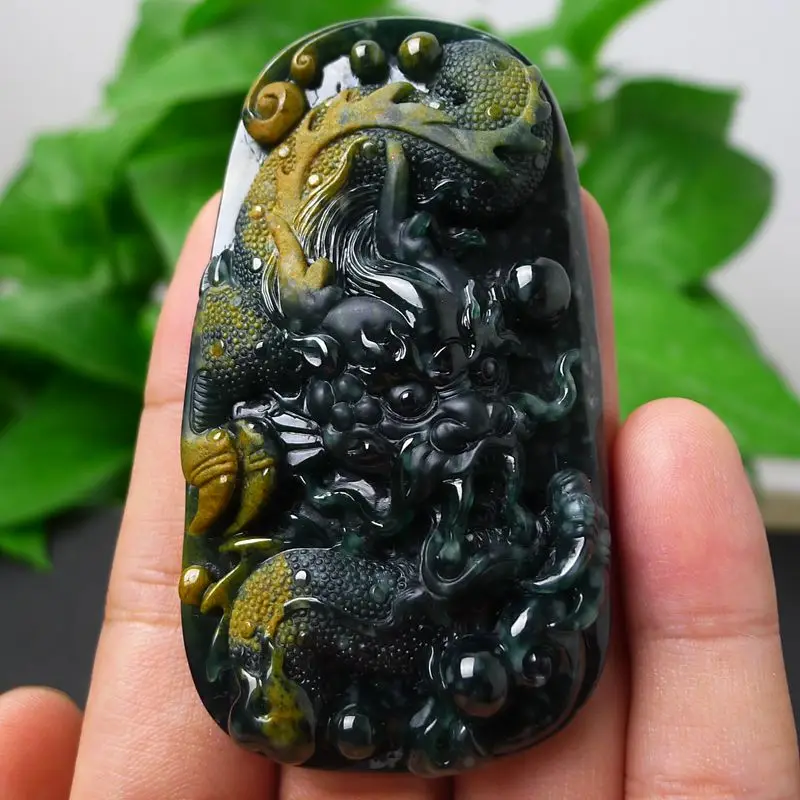New 2019 natural A goods jade Dragon ice features fine carved blue jade pendant Size 78*42.3*13mm
New 2019 natural A goods jade Dragon ice features fine carved blue jade pendant Size 78*42.3*13mm